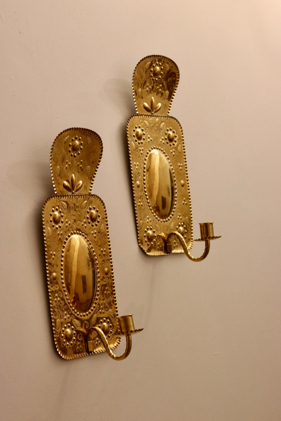 Pair of Antique Swedish Brass Sconces C 1800 Noah Ancienne