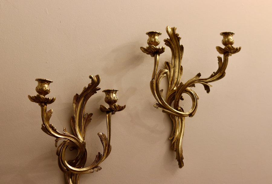 Pair of Brass Louis XV French Wall Sconces Noah Ancienne