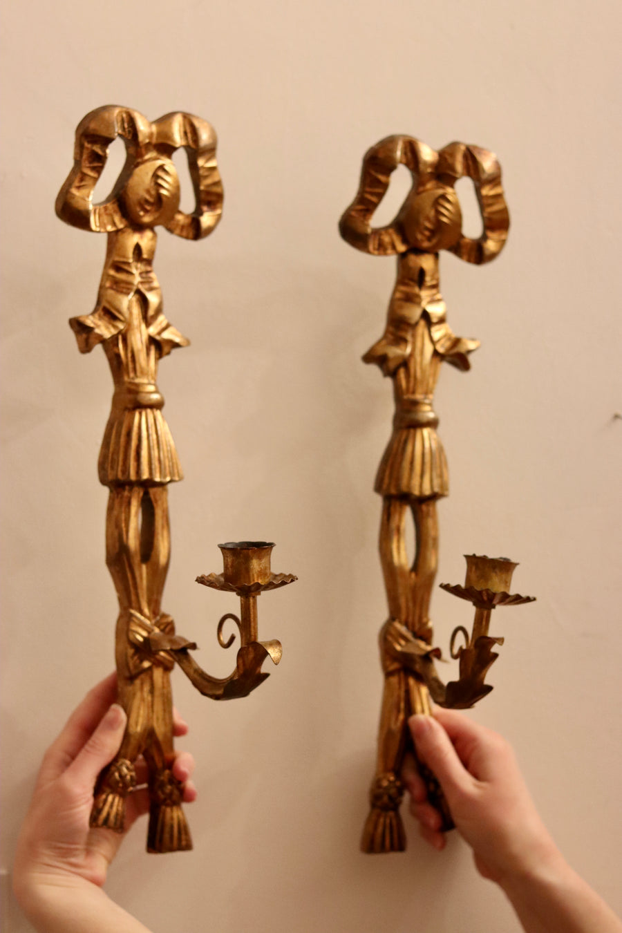 Pair of Mid-Century Italian Gilded Bow Sconces Noah Ancienne