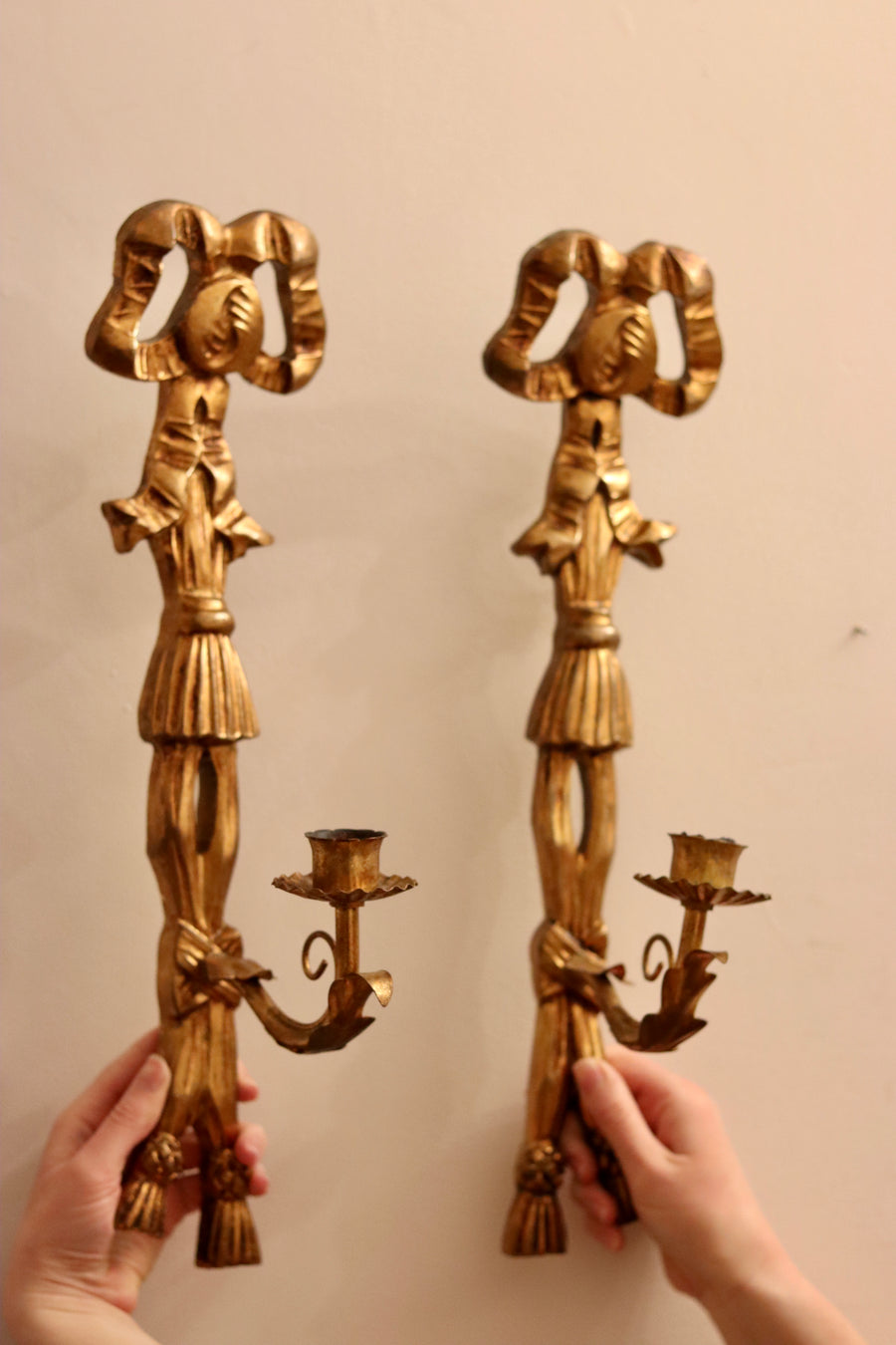 Pair of Mid-Century Italian Gilded Bow Sconces Noah Ancienne