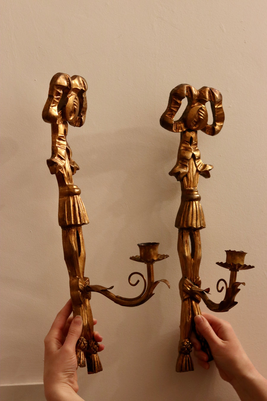 Pair of Mid-Century Italian Gilded Bow Sconces Noah Ancienne