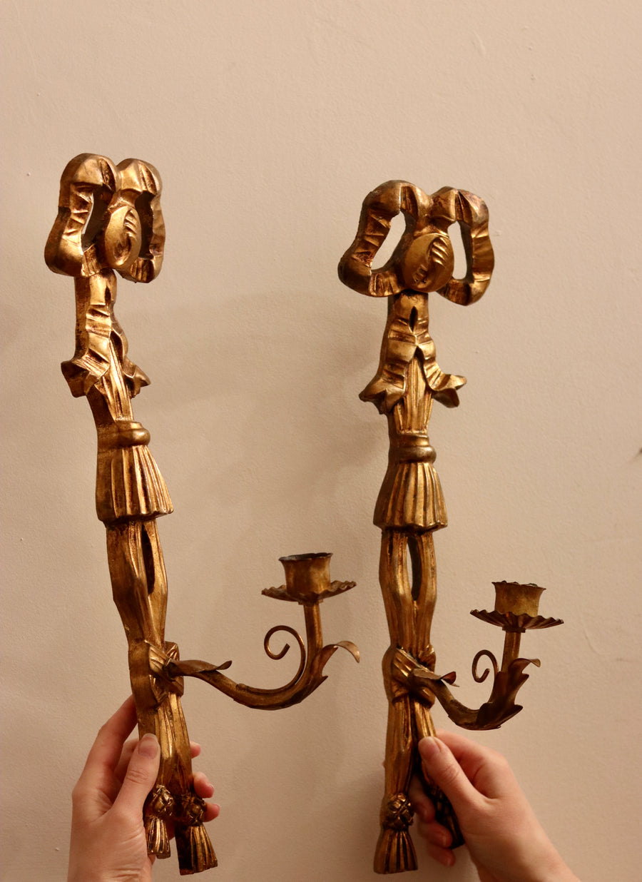 Pair of Mid-Century Italian Gilded Bow Sconces Noah Ancienne