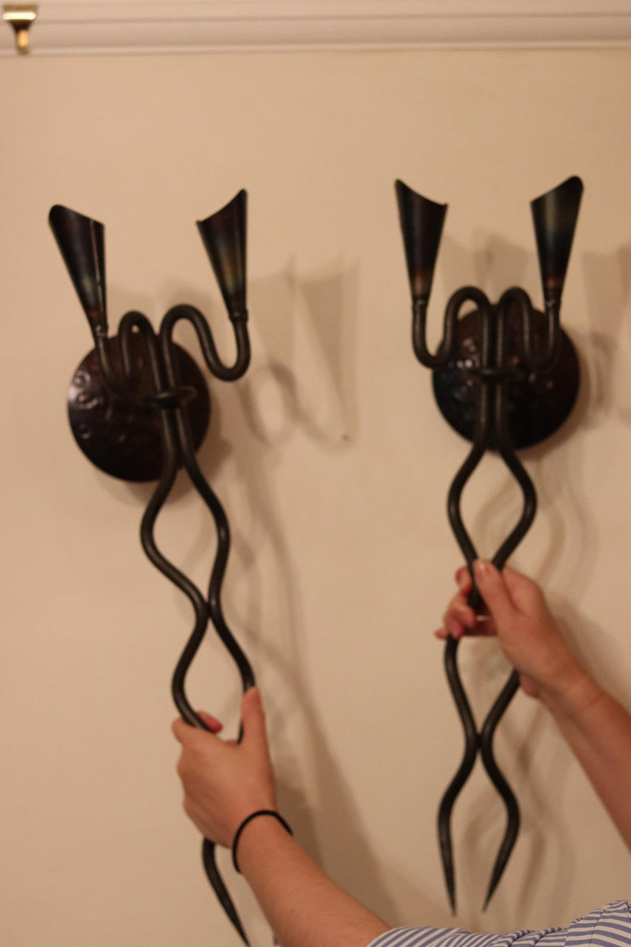 Pair of Mid-Century Style Wrought Iron Sconces Noah Ancienne