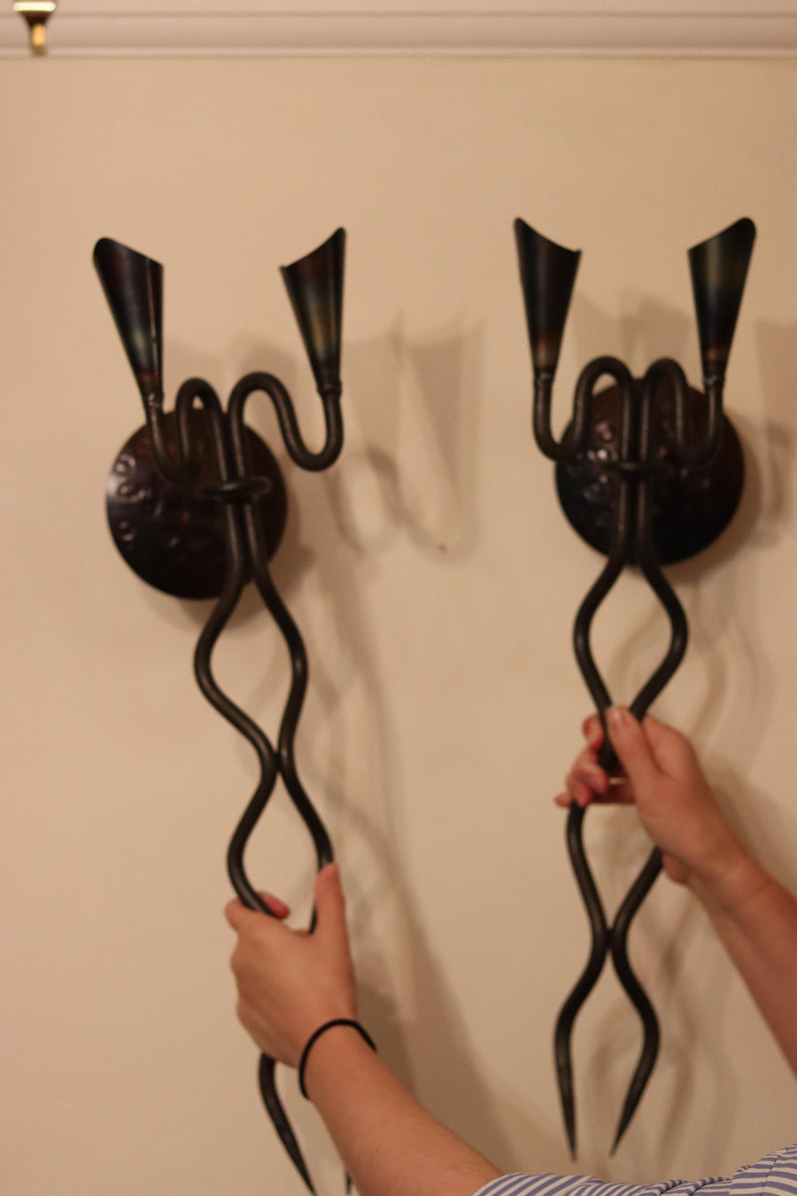 Pair of Mid-Century Style Wrought Iron Sconces Noah Ancienne