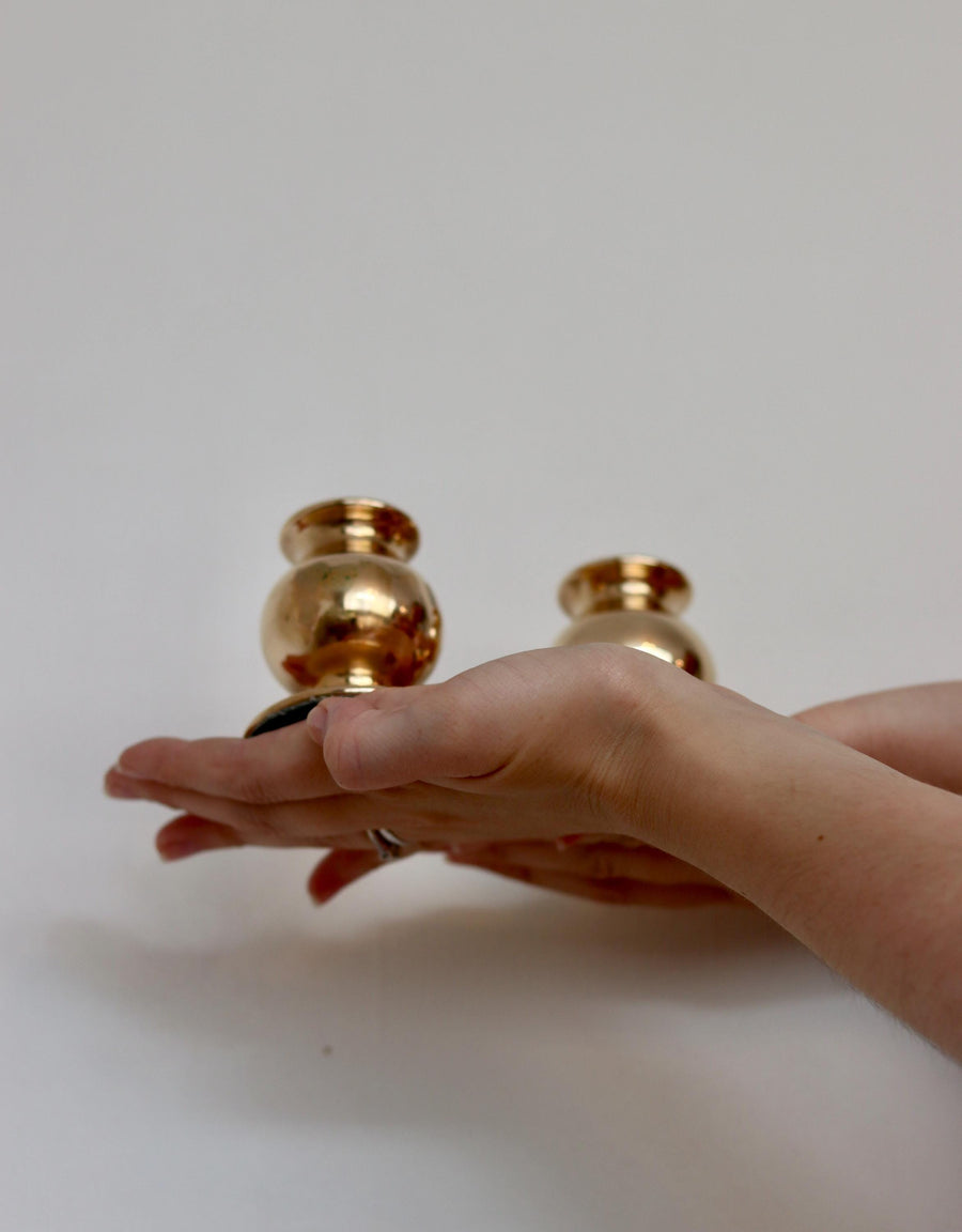 Pair of Mid-Century Swedish Brass Candle Holders Noah Ancienne