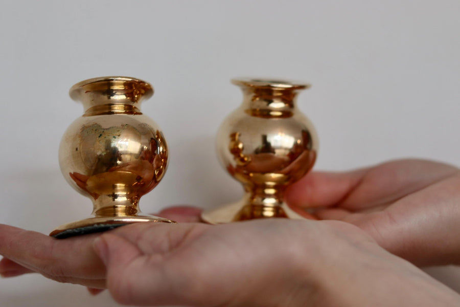 Pair of Mid-Century Swedish Brass Candle Holders Noah Ancienne