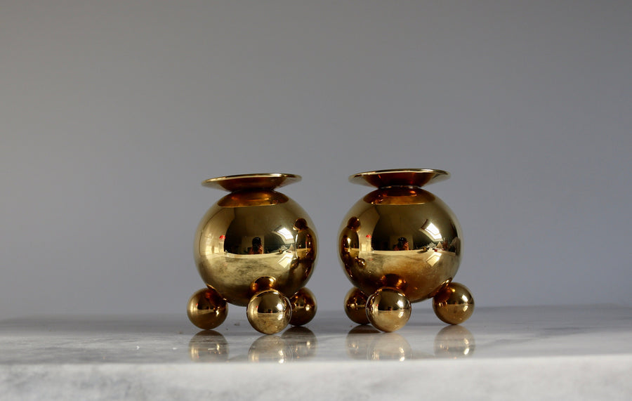 Pair of Mid-Century Swedish Brass Candle Holders by Gusum Bruk Noah Ancienne