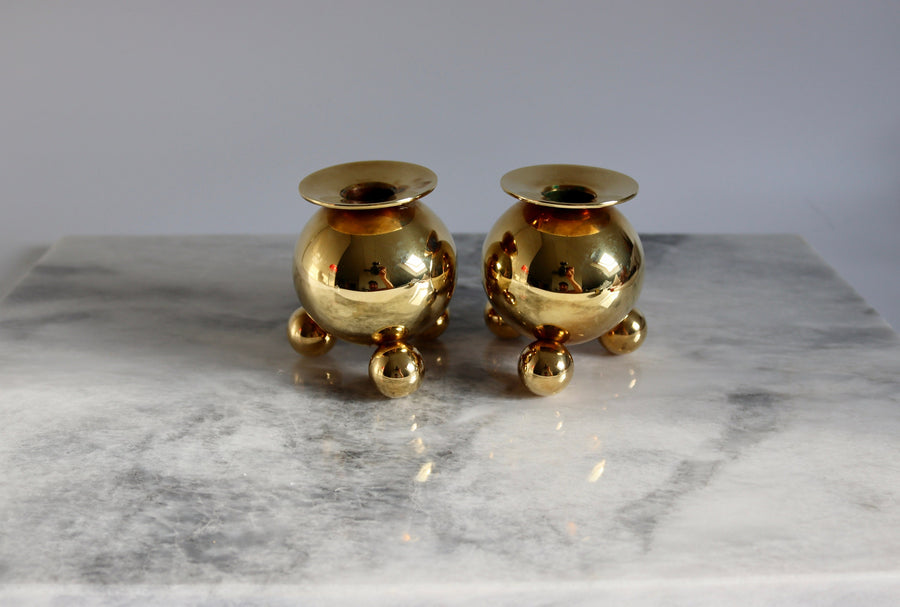 Pair of Mid-Century Swedish Brass Candle Holders by Gusum Bruk Noah Ancienne