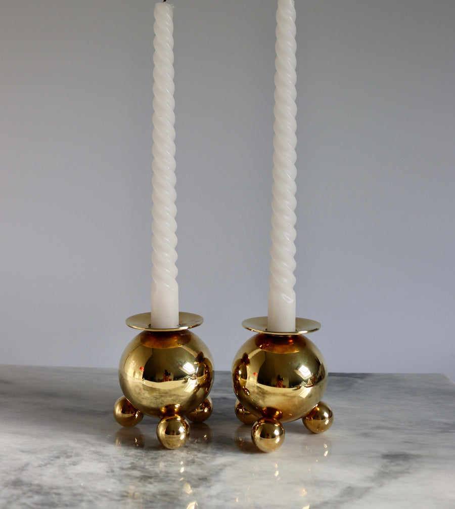 Pair of Mid-Century Swedish Brass Candle Holders by Gusum Bruk Noah Ancienne