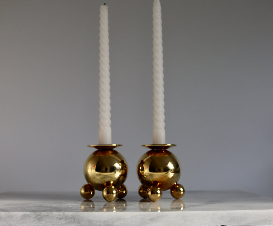 Pair of Mid-Century Swedish Brass Candle Holders by Gusum Bruk Noah Ancienne