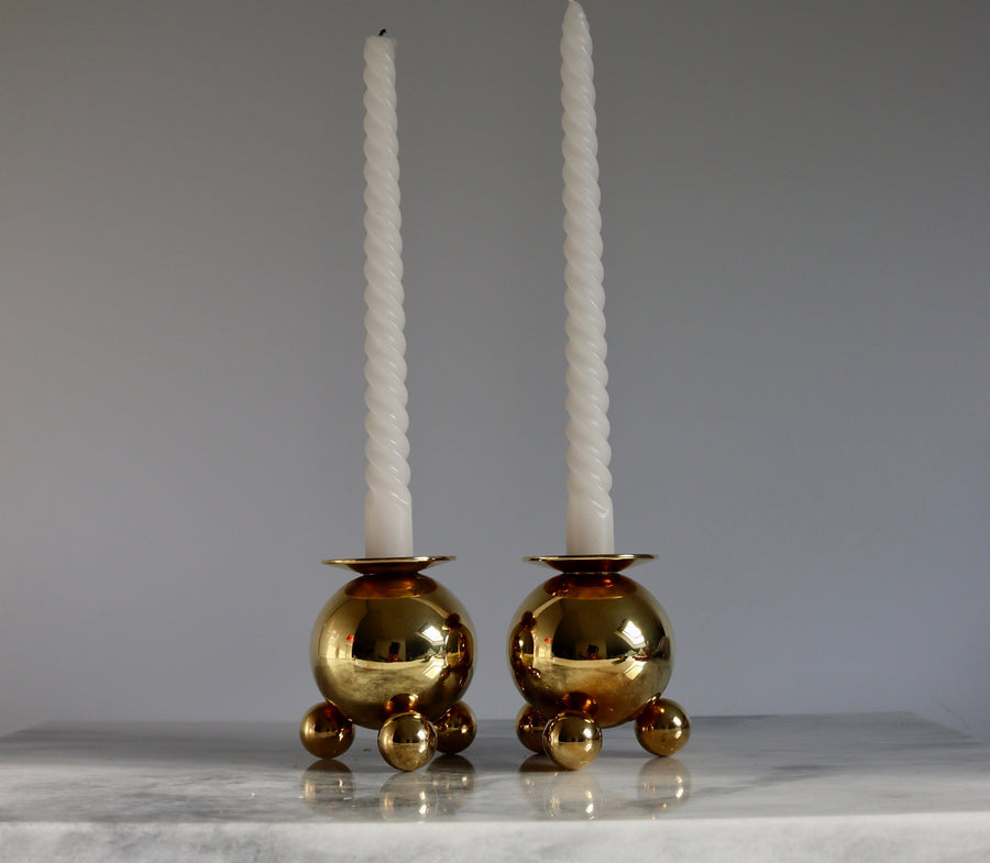 Pair of Mid-Century Swedish Brass Candle Holders by Gusum Bruk Noah Ancienne