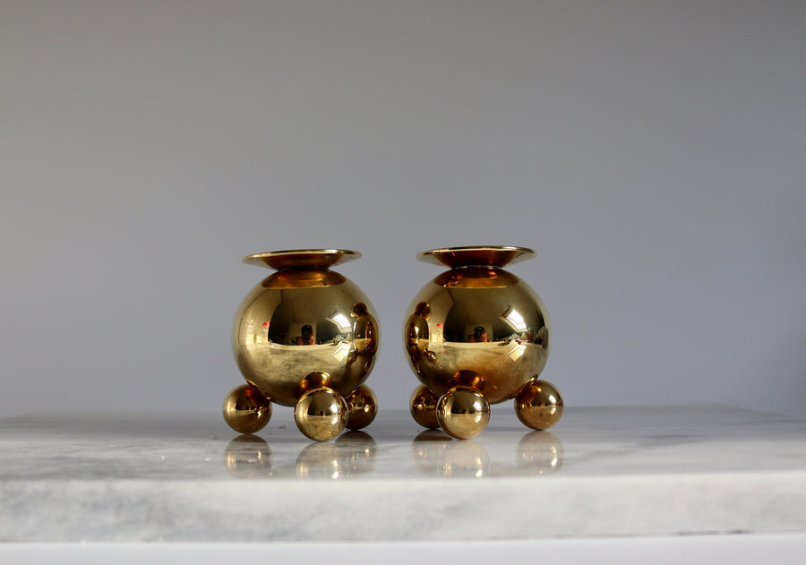 Pair of Mid-Century Swedish Brass Candle Holders by Gusum Bruk Noah Ancienne