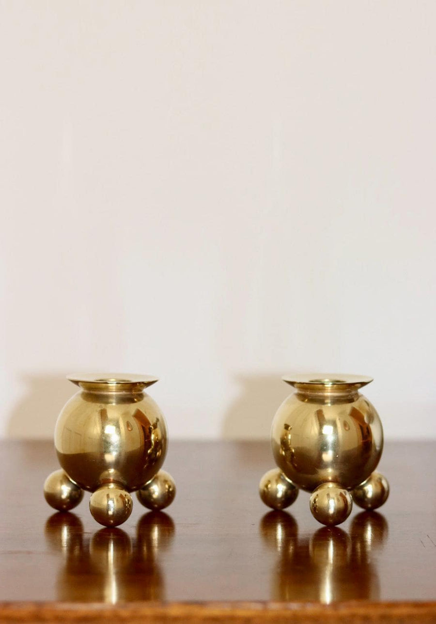 Pair of Mid-Century Swedish Brass Candle Holders by Gusum Noah Ancienne