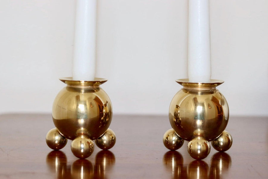 Pair of Mid-Century Swedish Brass Candle Holders by Gusum Noah Ancienne