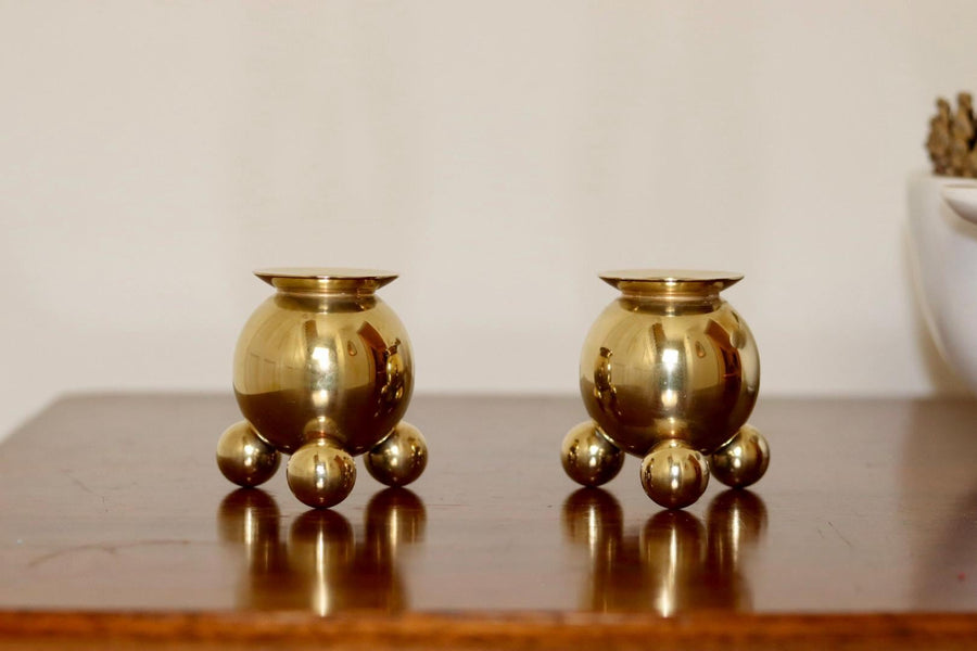 Pair of Mid-Century Swedish Brass Candle Holders by Gusum Noah Ancienne