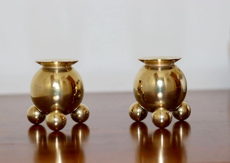 Pair of Mid-Century Swedish Brass Candle Holders by Gusum Noah Ancienne