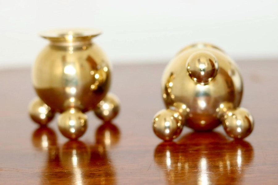 Pair of Mid-Century Swedish Brass Candle Holders by Gusum Noah Ancienne