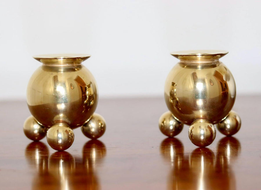 Pair of Mid-Century Swedish Brass Candle Holders by Gusum Noah Ancienne