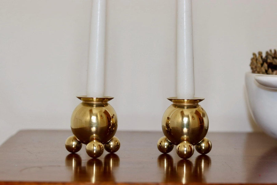 Pair of Mid-Century Swedish Brass Candle Holders by Gusum Noah Ancienne