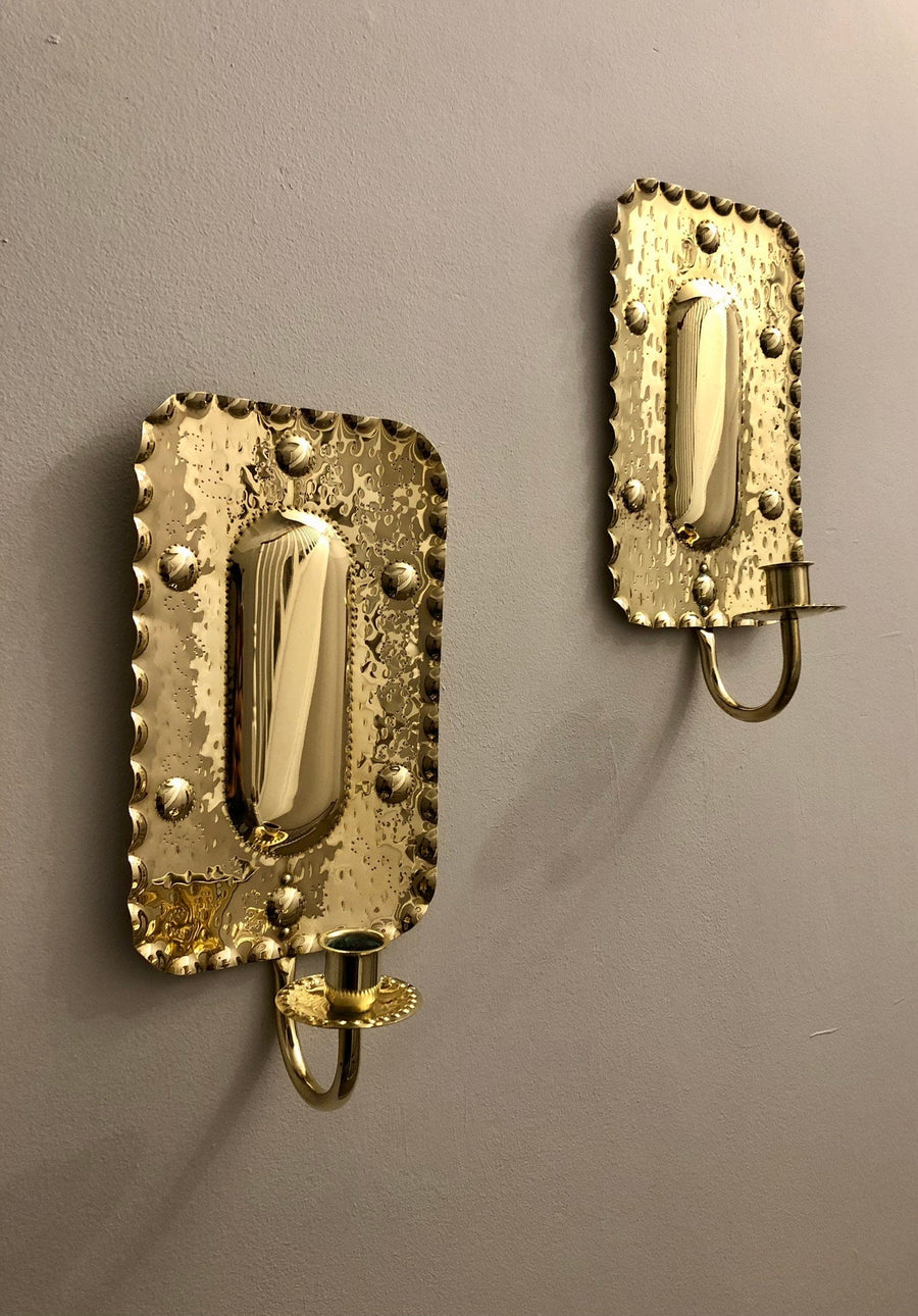 Pair of Mid-Century Swedish Brass Sconces Noah Ancienne