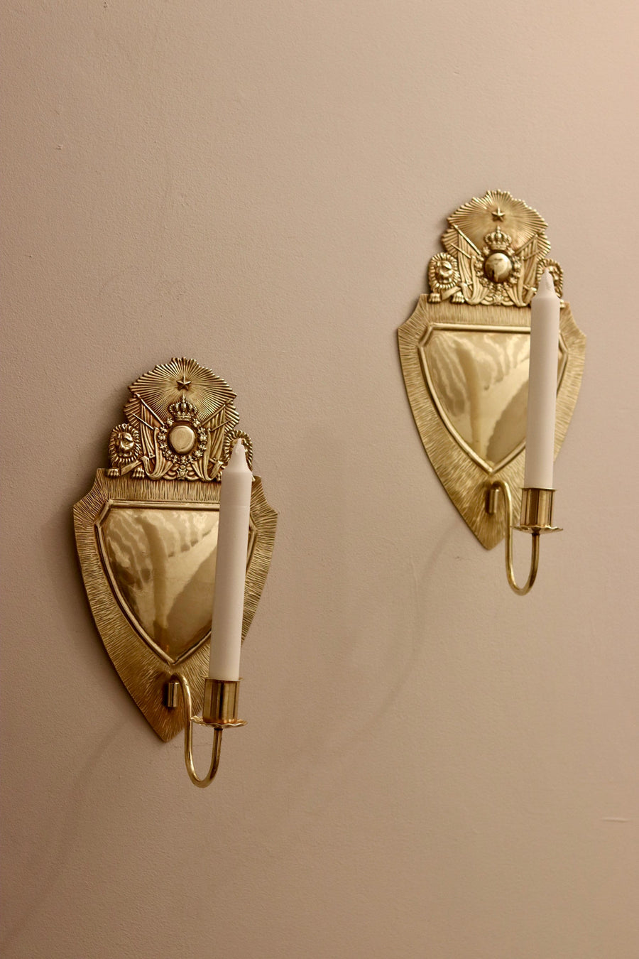 Pair of Mid-Century Swedish Brass Sconces Noah Ancienne