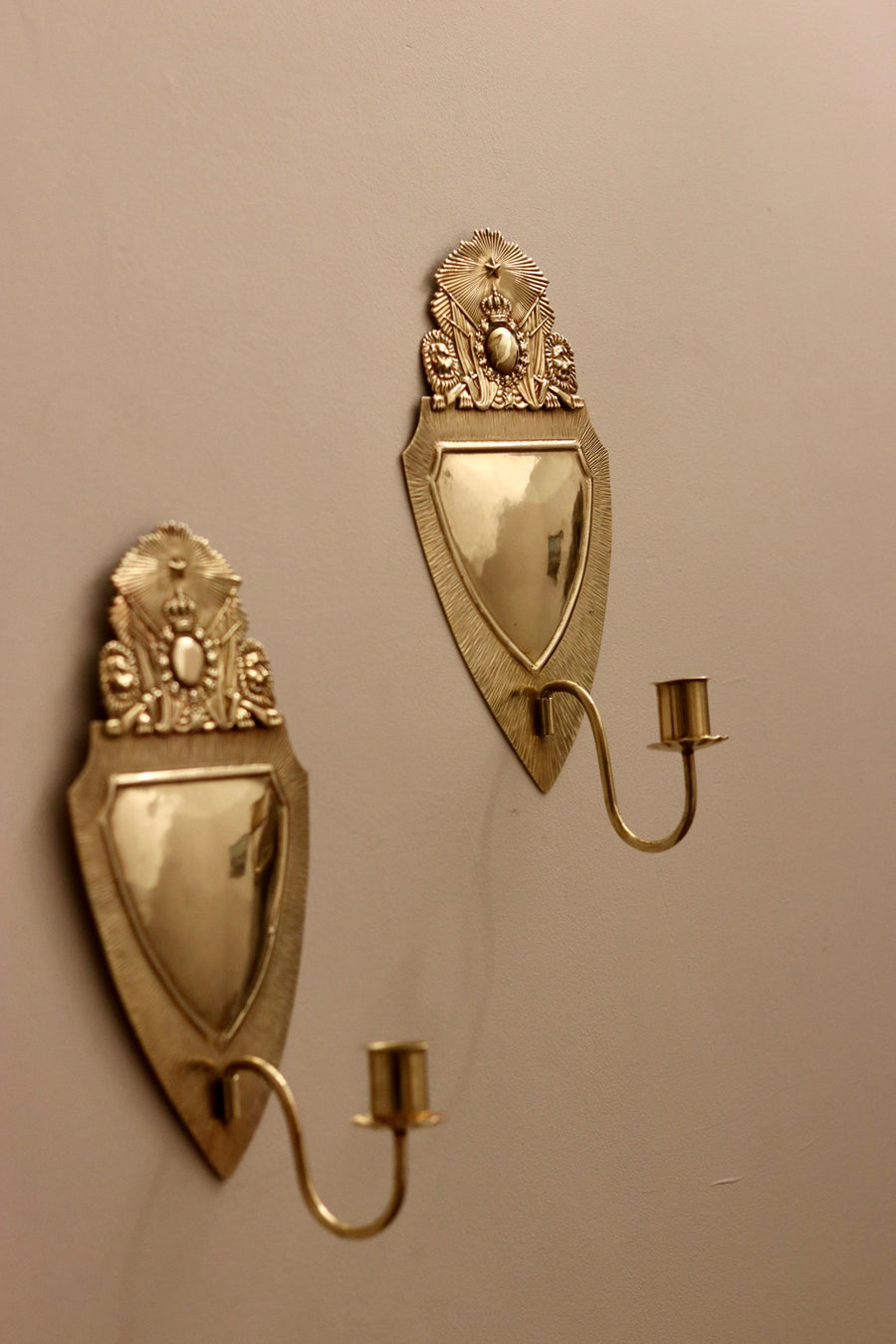 Pair of Mid-Century Swedish Brass Sconces Noah Ancienne