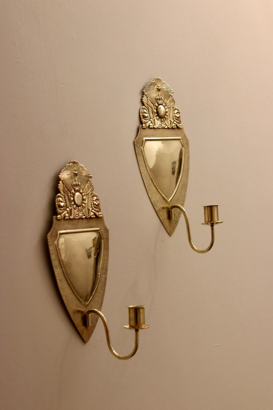 Pair of Mid-Century Swedish Brass Sconces Noah Ancienne