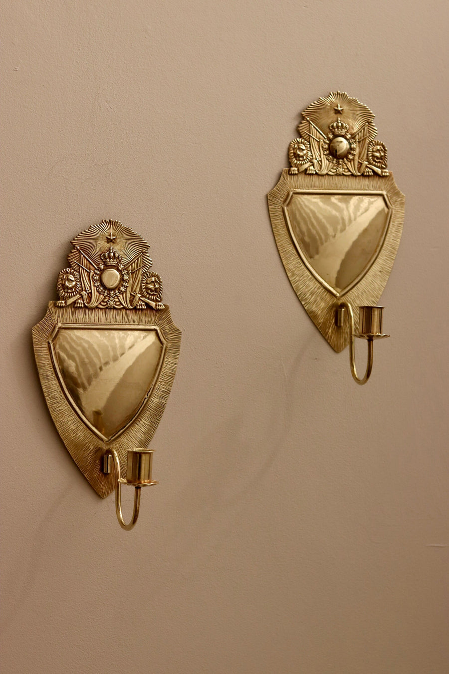 Pair of Mid-Century Swedish Brass Sconces Noah Ancienne