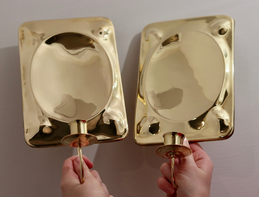 Pair of Mid-Century Swedish Brass Sconces Noah Ancienne