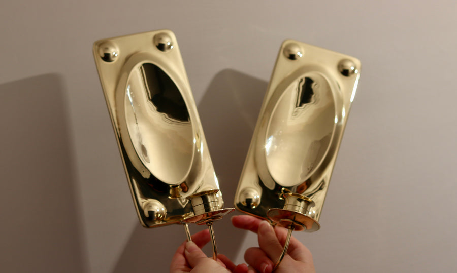 Pair of Mid-Century Swedish Brass Sconces Noah Ancienne