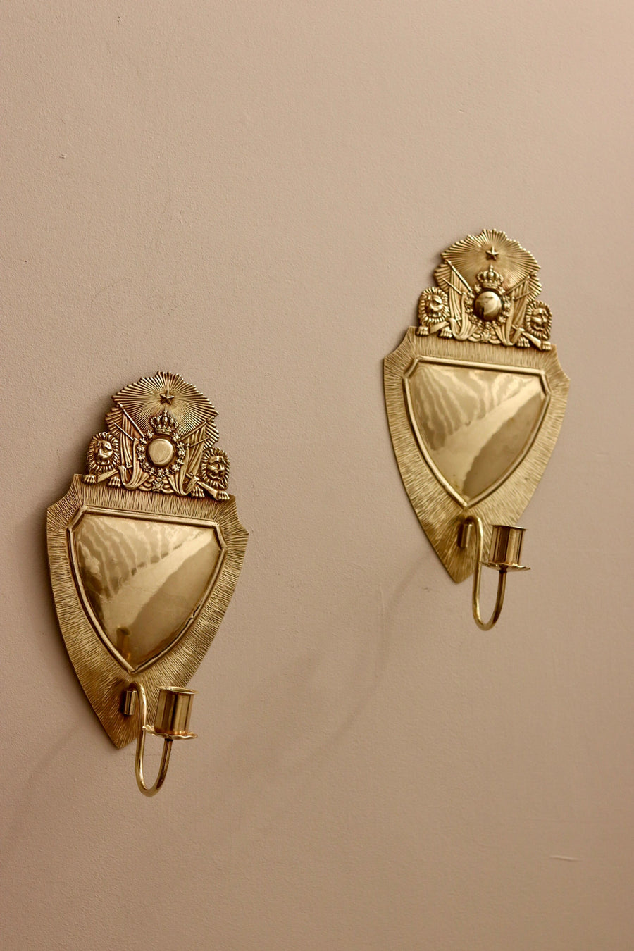 Pair of Mid-Century Swedish Brass Sconces Noah Ancienne