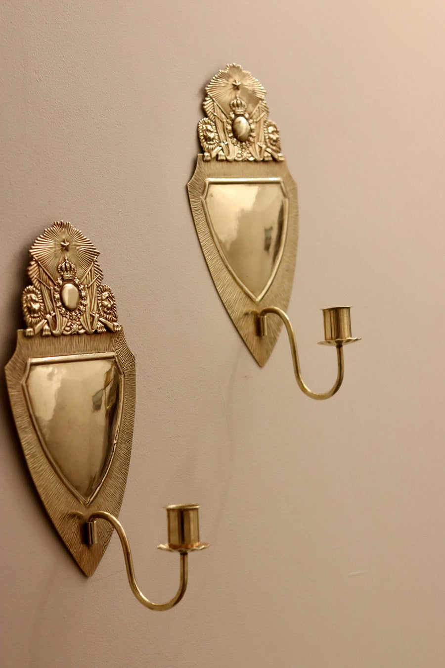 Pair of Mid-Century Swedish Brass Sconces Noah Ancienne