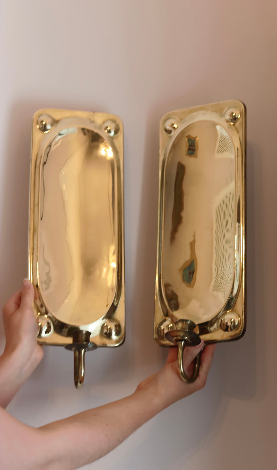 Pair of Mid-Century Swedish Brass Sconces Noah Ancienne