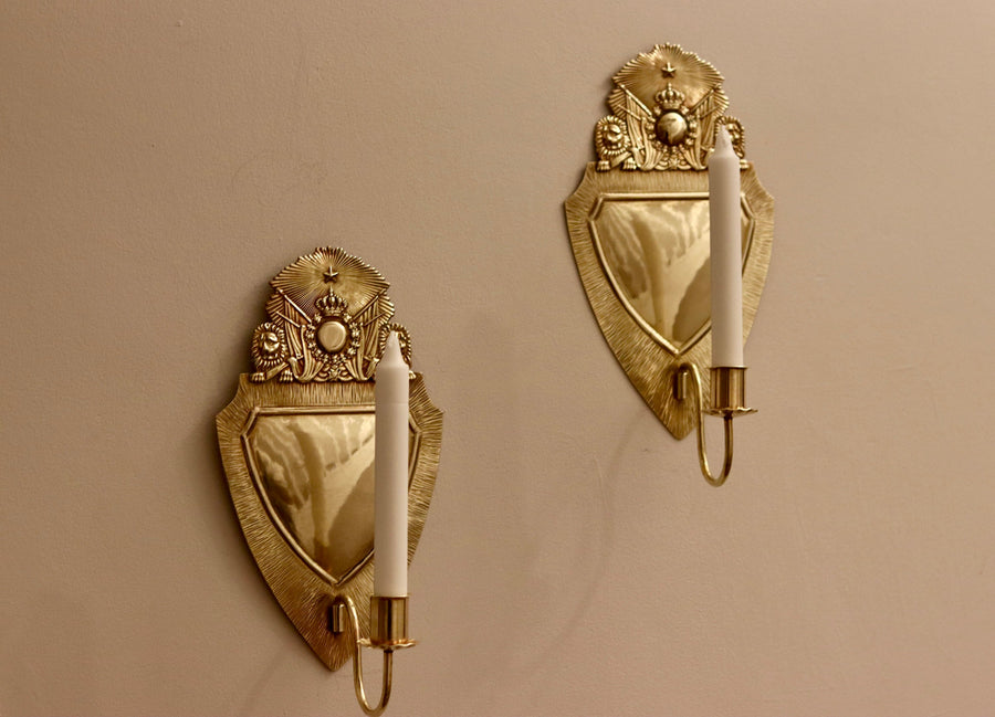 Pair of Mid-Century Swedish Brass Sconces Noah Ancienne