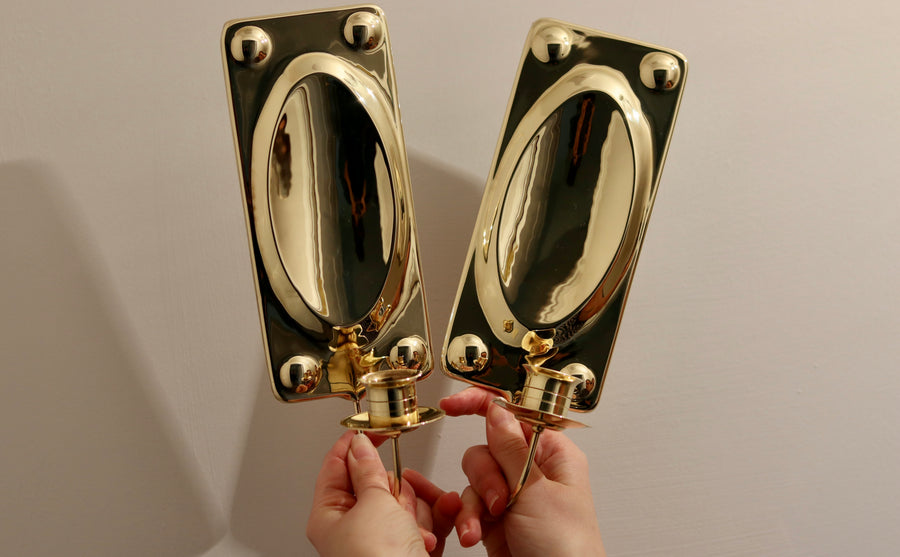 Pair of Mid-Century Swedish Brass Sconces Noah Ancienne