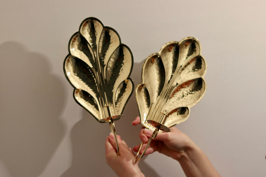 Pair of Mid-Century Swedish Brass Sconces by Firma Lars Holmström circa 1950's Noah Ancienne