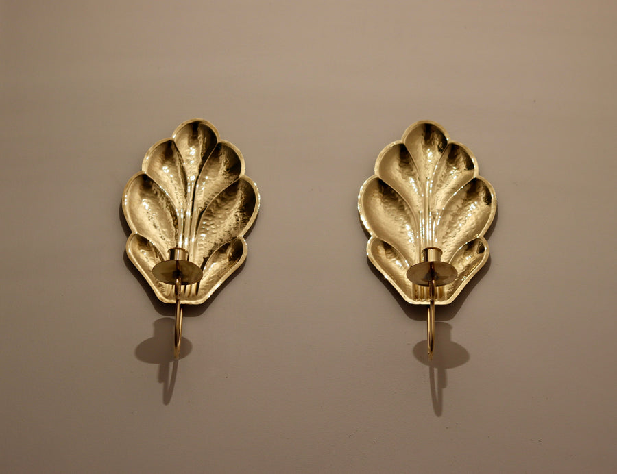 Pair of Mid-Century Swedish Brass Sconces by Firma Lars Holmström circa 1950's Noah Ancienne