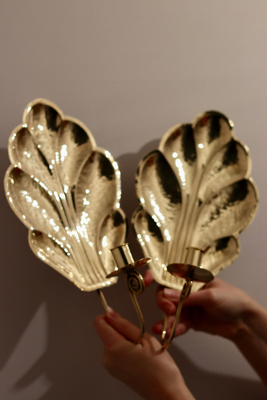 Pair of Mid-Century Swedish Brass Sconces by Firma Lars Holmström circa 1950's Noah Ancienne