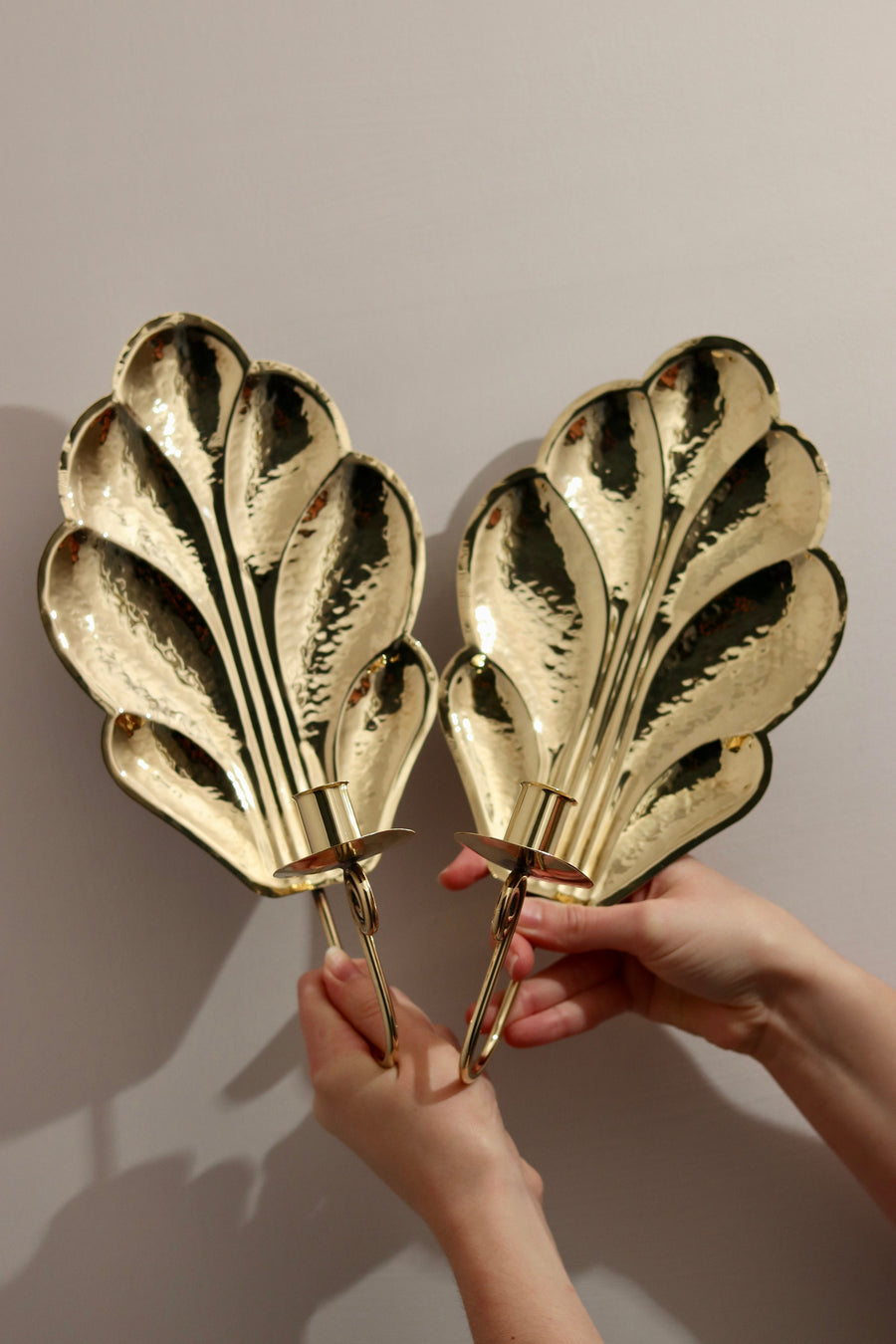 Pair of Mid-Century Swedish Brass Sconces by Firma Lars Holmström circa 1950's Noah Ancienne