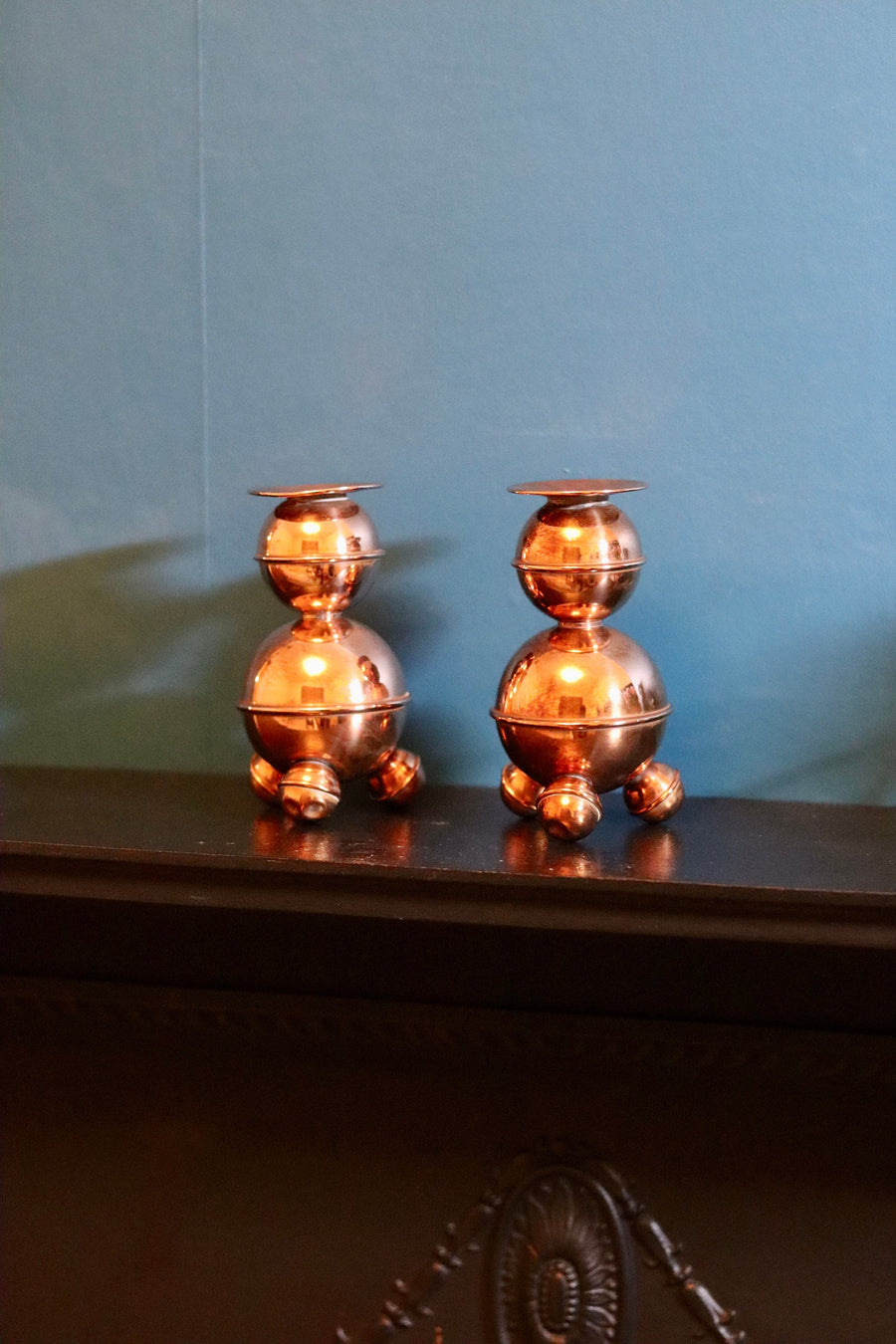 Pair of Mid-Century Swedish Copper Candle Holders by ALB Lindstrom Eskiltuna Noah Ancienne