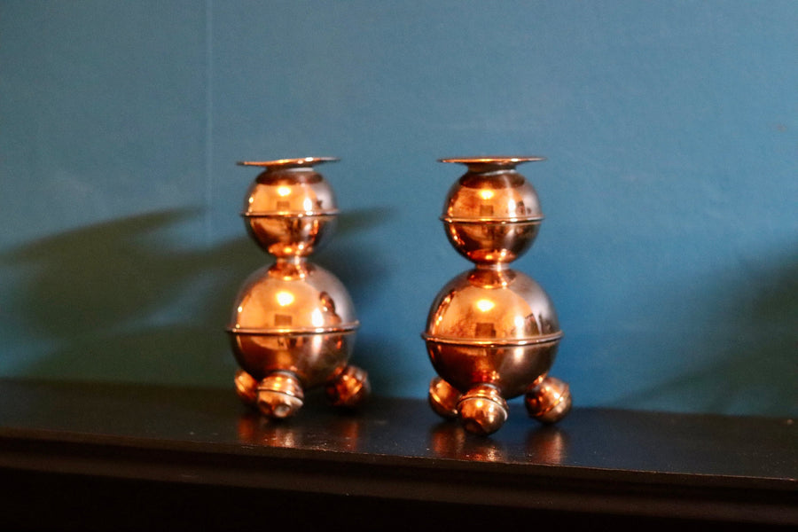 Pair of Mid-Century Swedish Copper Candle Holders by ALB Lindstrom Eskiltuna Noah Ancienne