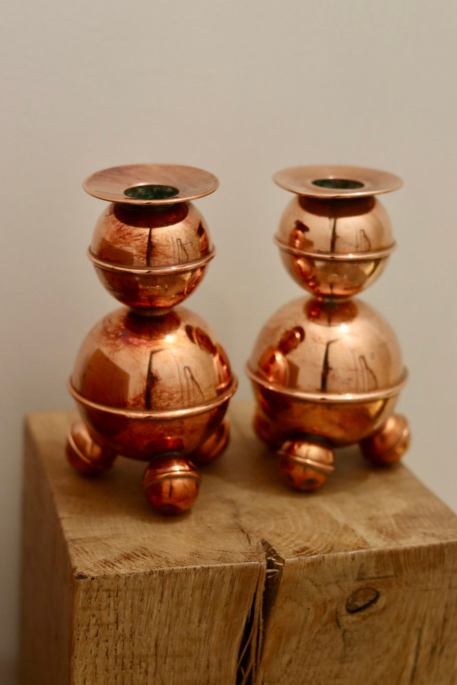 Pair of Mid-Century Swedish Copper Candle Holders by ALB Lindstrom Eskiltuna Noah Ancienne