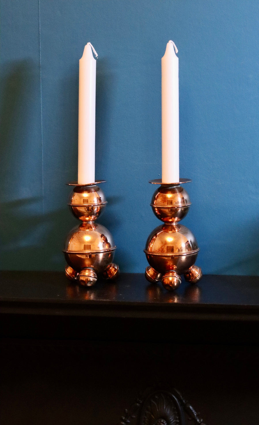 Pair of Mid-Century Swedish Copper Candle Holders by ALB Lindstrom Eskiltuna Noah Ancienne