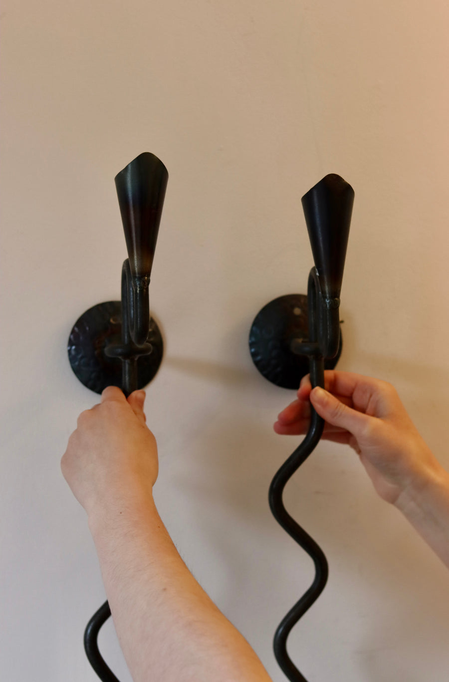 Pair of Mid-Century-Swedish Sconces with Black Coating with Rustic finish Noah Ancienne