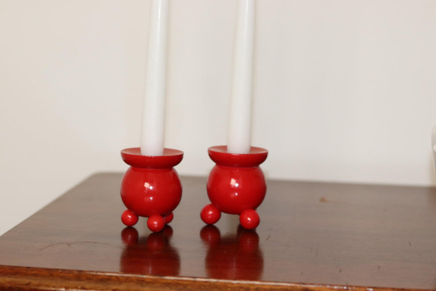 Pair of Swedish Dala Ball Candleholders Noah Ancienne