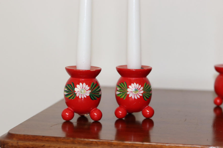 Pair of Swedish Dala Ball Candleholders Noah Ancienne