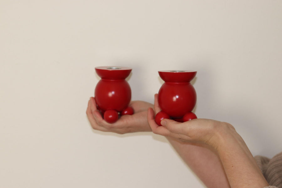 Pair of Swedish Dala Ball Candleholders Noah Ancienne
