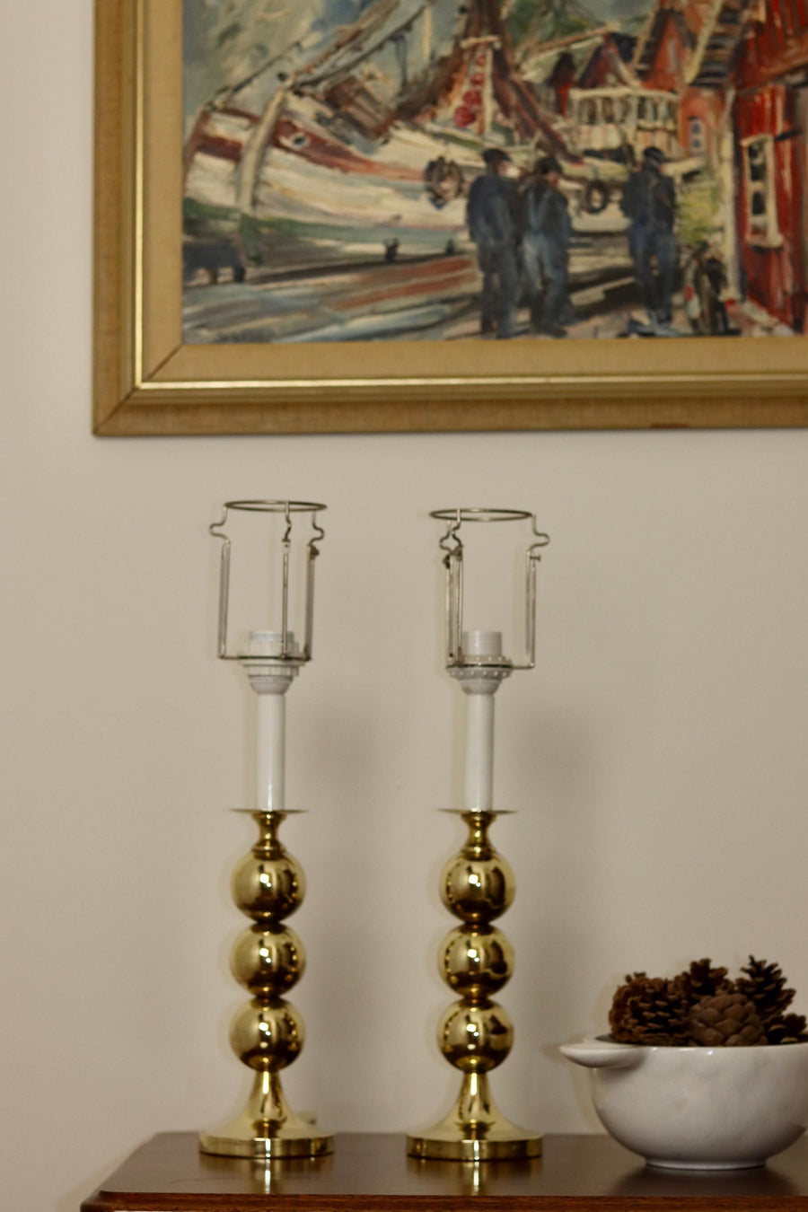 Pair of Tall Swedish Brass Lamps Noah Ancienne