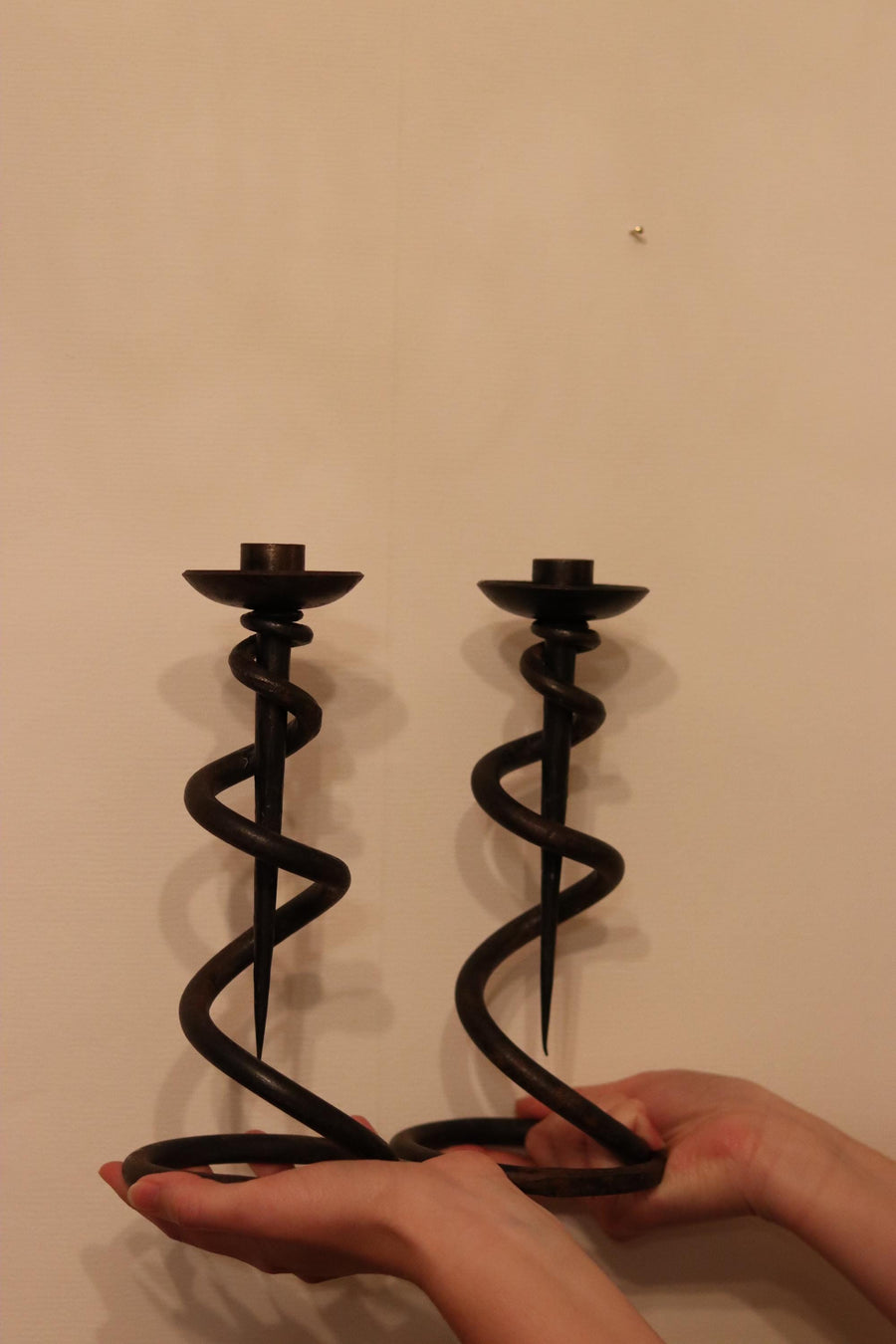 Pair of Wrought Iron Wavy Candle holders Noah Ancienne