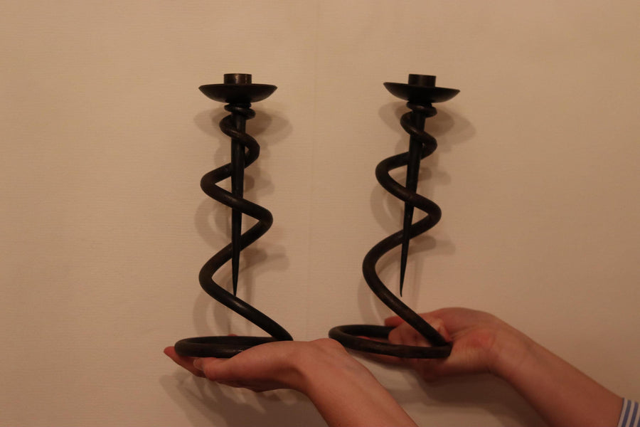 Pair of Wrought Iron Wavy Candle holders Noah Ancienne